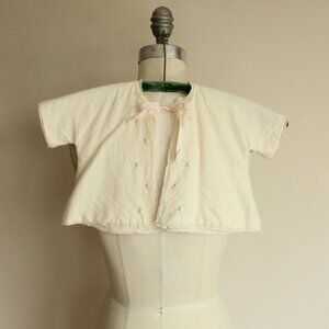 Vintage 1950s Baby Jacket With Floral Embroidery, Yellow Infant Girls Flannel